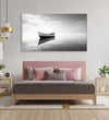 Painting for Drawing Room: Minimalistic monochrome with a boat with clear reflection.