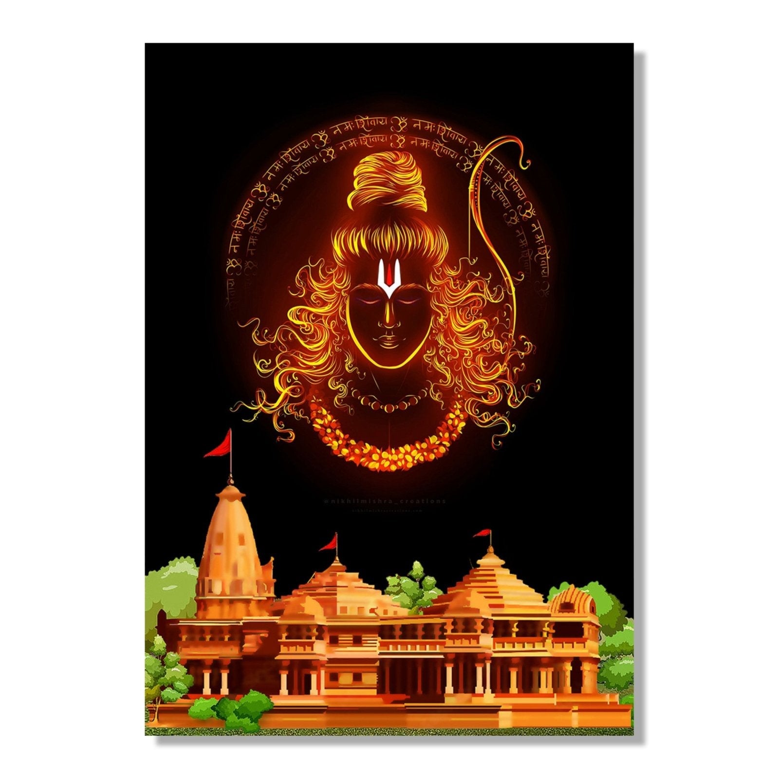 Vertical Painting Of Ram With Ram Temple CRAFTICO vertical-painting-of-ram-with-ram-temple-craftico
