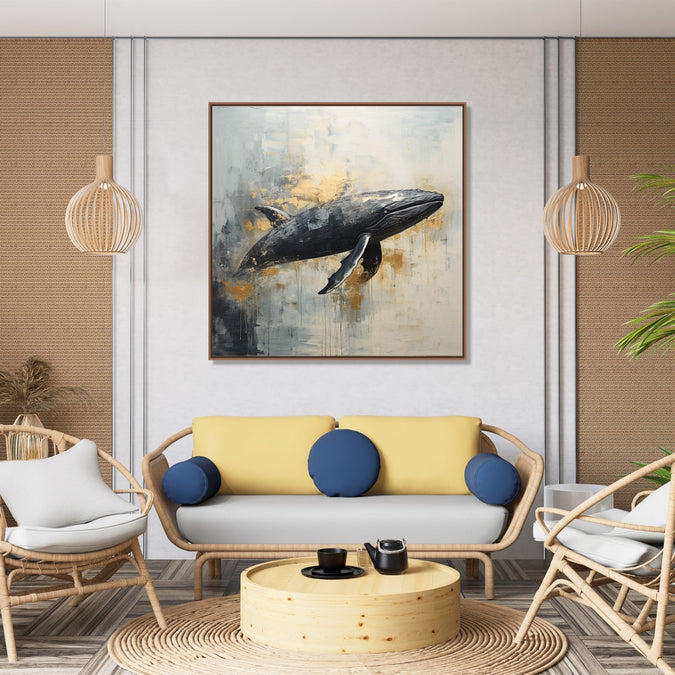 Painting for Home:A Black grey Whale in abstract background