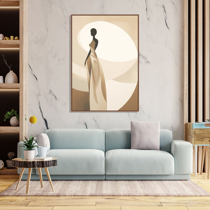 Painting for Home:A flowy abstract figurine women in drark brown and beige colours