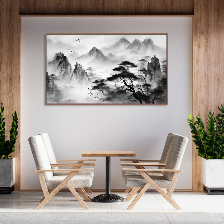 Painting for Home:A monochrome of mountains and trees Asian Landscape