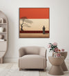 Painting for Home:Asian Painting of a man standing and looking out to open space, with a tree on a side and Asian design wall