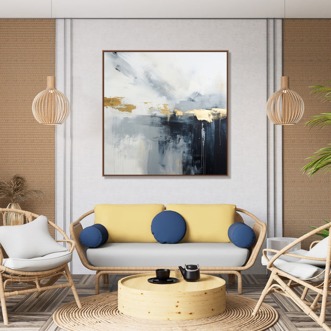 Painting for Home:Black, grey, white and gold abstract