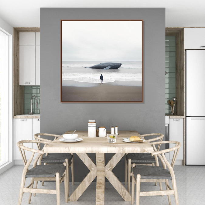 Painting for Home:Minimalistic Painting of a Man looking at a beached whale