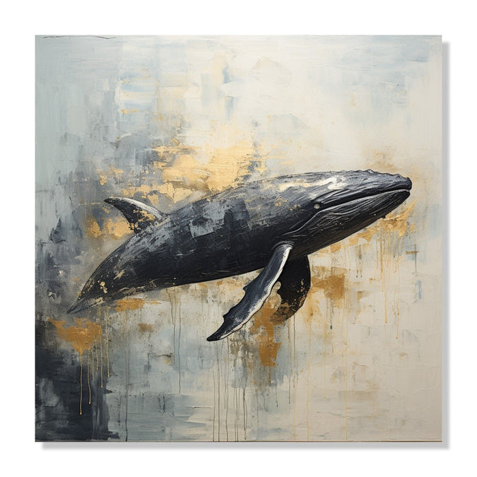 Painting for Living Room:A Black grey Whale in abstract background