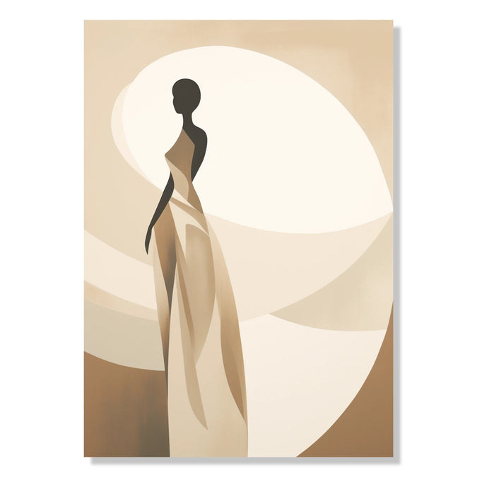 Painting for Living Room:A flowy abstract figurine women in drark brown and beige colours