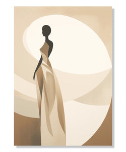 Painting for Living Room:A flowy abstract figurine women in drark brown and beige colours