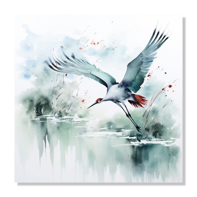 Painting for Living Room:A grey Crane in abstract background in watercolour