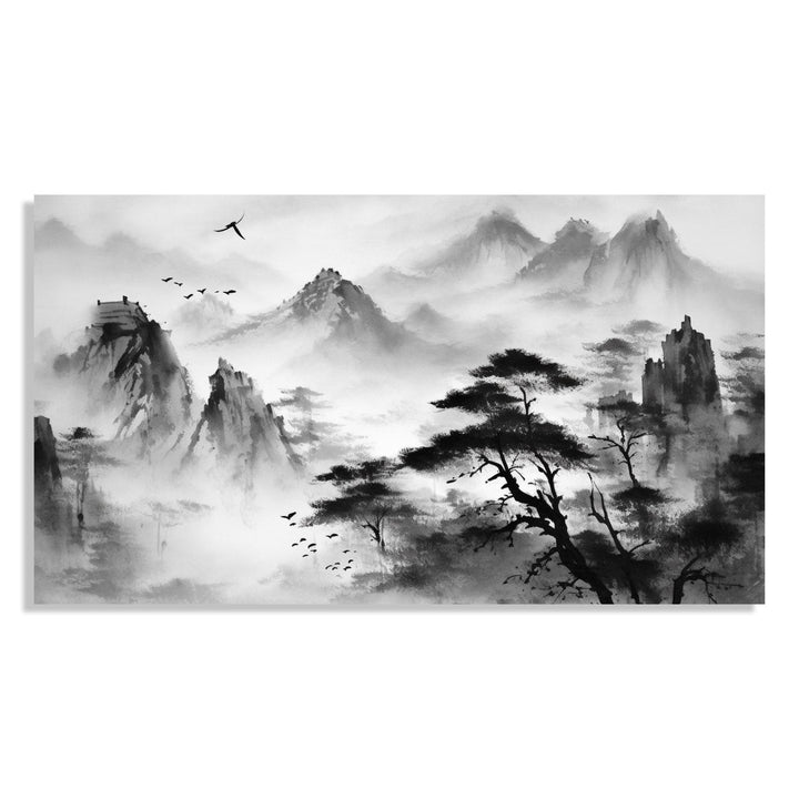 Painting for Living Room:A monochrome of mountains and trees Asian Landscape