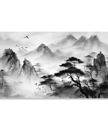 Painting for Living Room:A monochrome of mountains and trees Asian Landscape