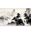 Painting for Living Room:A monochrome of mountains and trees, with a man passing by in an Asian Landscape