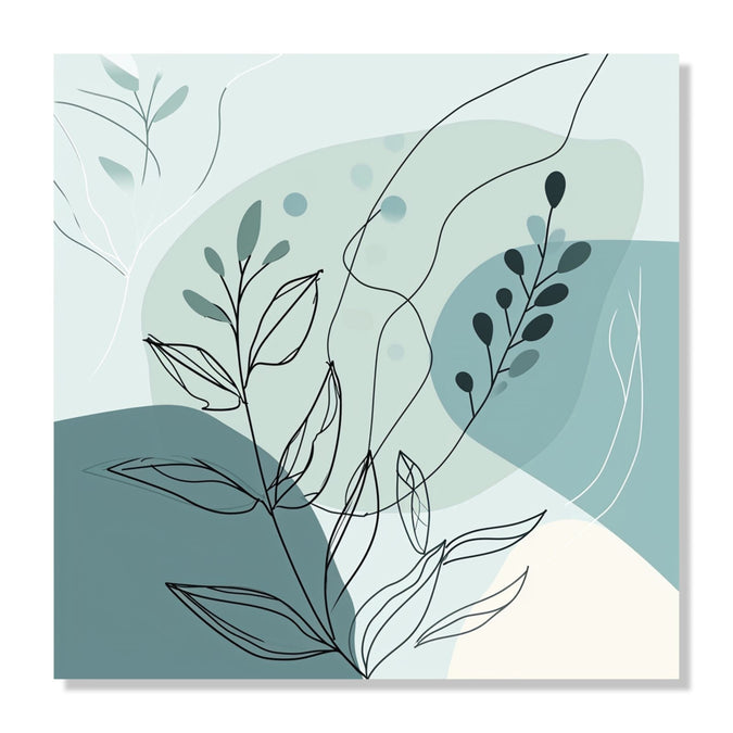 Painting for Living Room:An Abstract with dull sea green colour shapes and leaves and shoots in front