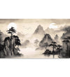 Painting for Living Room:An Asian Monochrome of mountains, Lake and tree with Misty surroundings and two sun