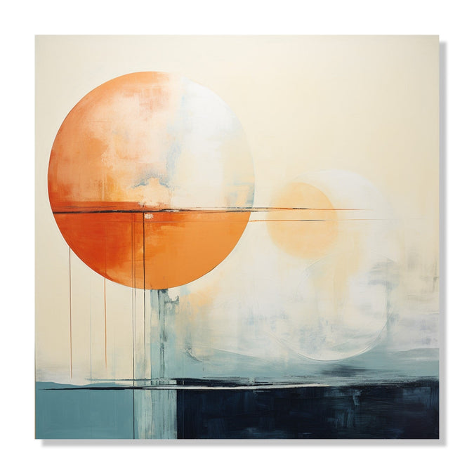 Painting for Living Room:An abstract with orange white circle with white blue and navy blue background