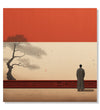 Painting for Living Room:Asian Painting of a man standing and looking out to open space, with a tree on a side and Asian design wall