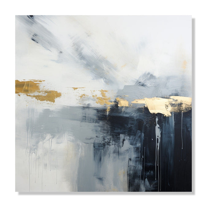 Painting for Living Room:Black, grey, white and gold abstract