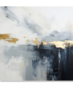 Painting for Living Room:Black, grey, white and gold abstract