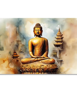 Painting for Living Room:Buddha meditating with background of ancient cityscape