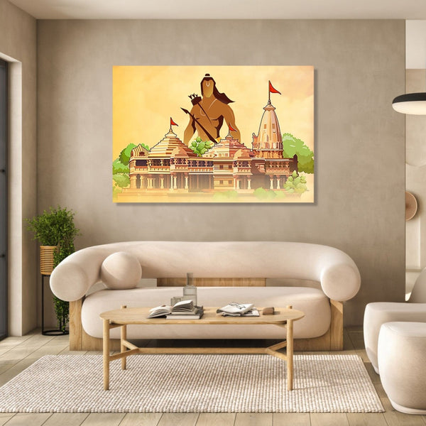 Painting for Living Room : ram-mandir-saffron-horizontal