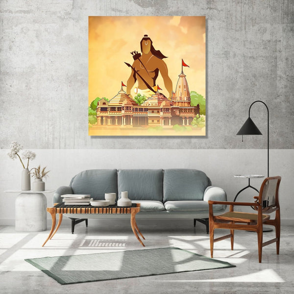 Painting for Living Room : ram-mandir-saffron-square