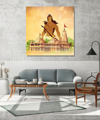 Painting for Living Room : ram-mandir-saffron-square