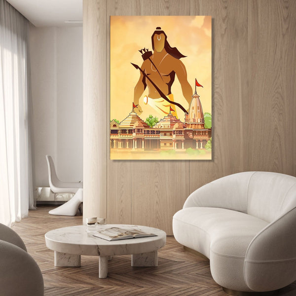 Painting for Living Room : ram-mandir-saffron-vertical