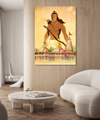 Painting for Living Room : ram-mandir-saffron-vertical