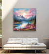 Pink and blue sky and water, snow mountains Room 1