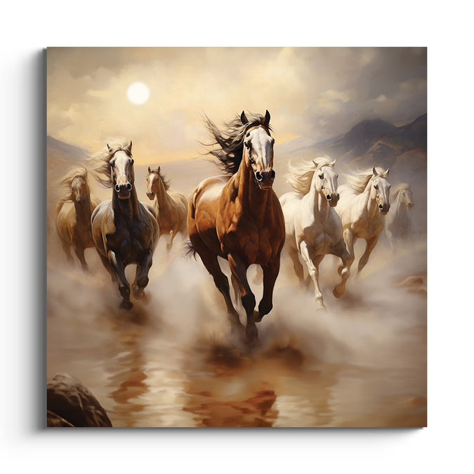 Running Horses in Earthy Sunrise