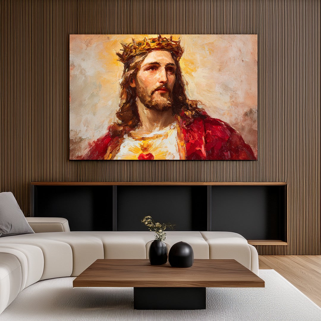 Devosional Texture Design Sacred Heart of Jesus - Red Gold Devotional Textured Art for Wall