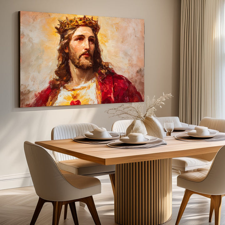 Devosional Texture Design Sacred Heart of Jesus - Red Gold Devotional Textured Art for Wall