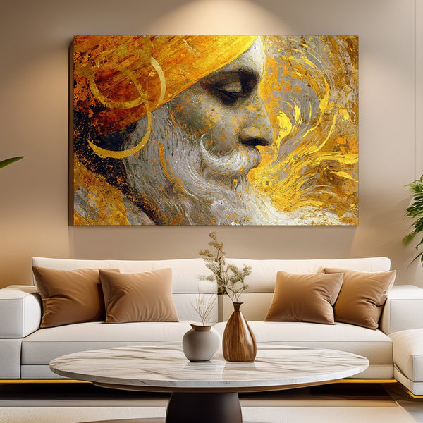 Golden Sikh Warrior Portrait Regal Spiritual Art