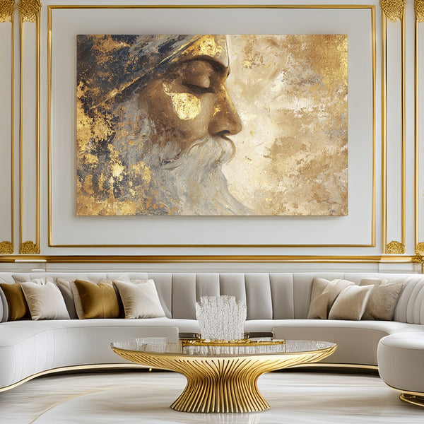 Peaceful Sikh Sage Textured Painting Golden Ethnic Wall Art