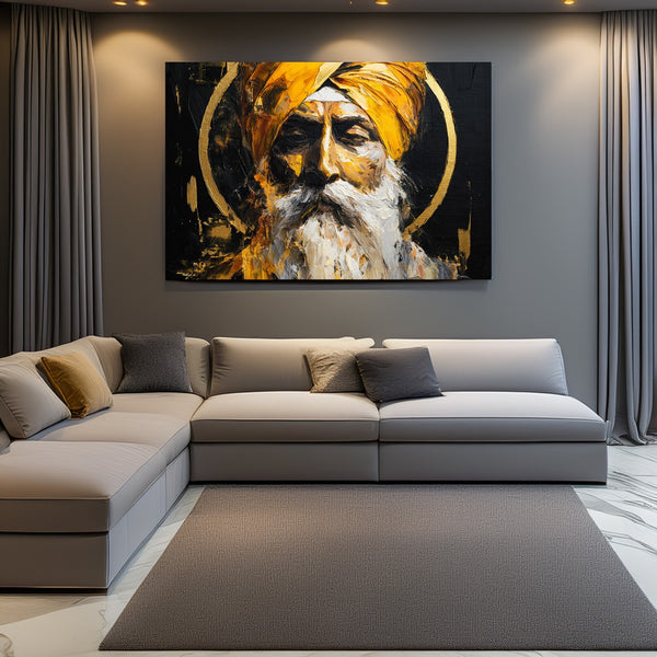 bold black & gold sikh saint painting