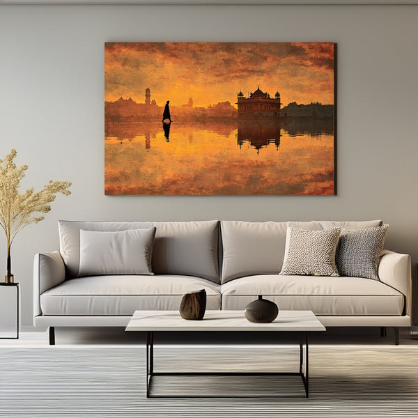 Golden Temple at sunset painting