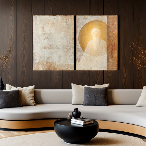 Sikh Saint Golden Aura Two-Panel Handmade painting