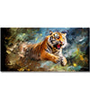 Tiger jumping out of abstract background 