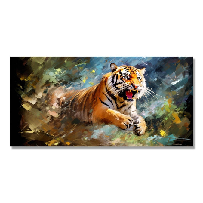 Tiger jumping out of abstract background 