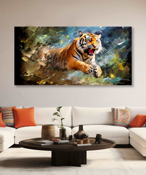 Tiger jumping out of abstract background Room 1