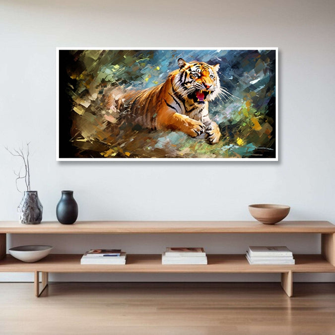 Tiger jumping out of abstract background Room 4