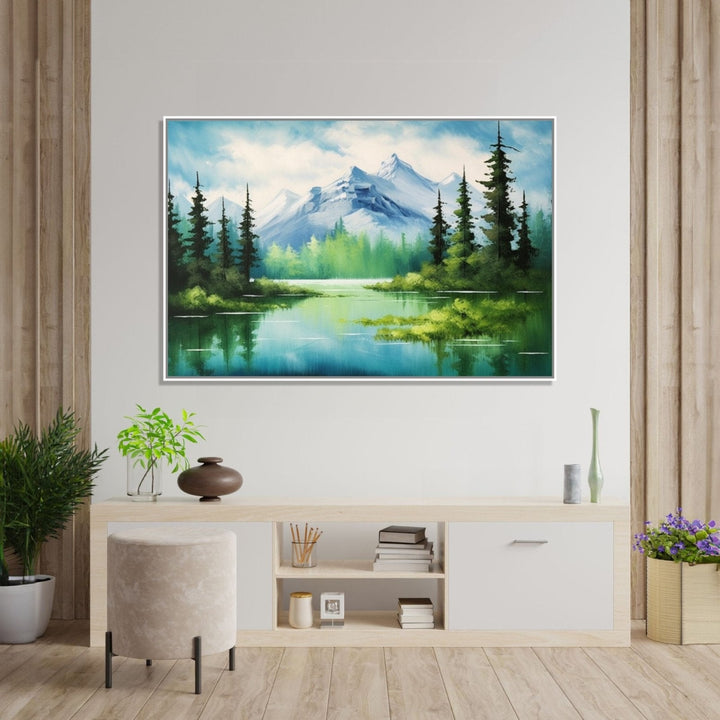 Traditional landscape of mountain, trees an d alake : Dining room Painting