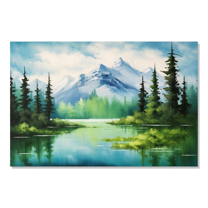 Traditional landscape of mountain, trees an d alake : Living room Painting