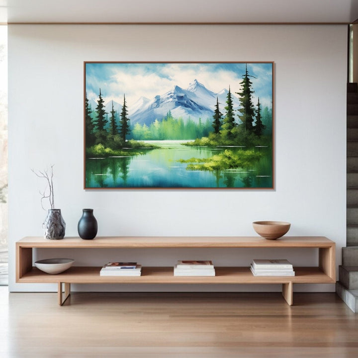 Traditional landscape of mountain, trees an d alake : Living room Paintings