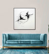 Two birds circlling each other, black and white : Bed room Painting