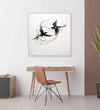 Two birds circlling each other, black and white : Dining room Painting