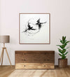 Two birds circlling each other, black and white : Living room Paintings