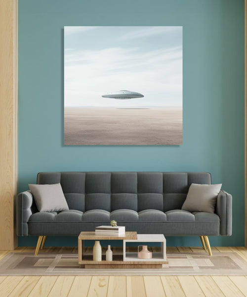 A UFO hovering on a plain