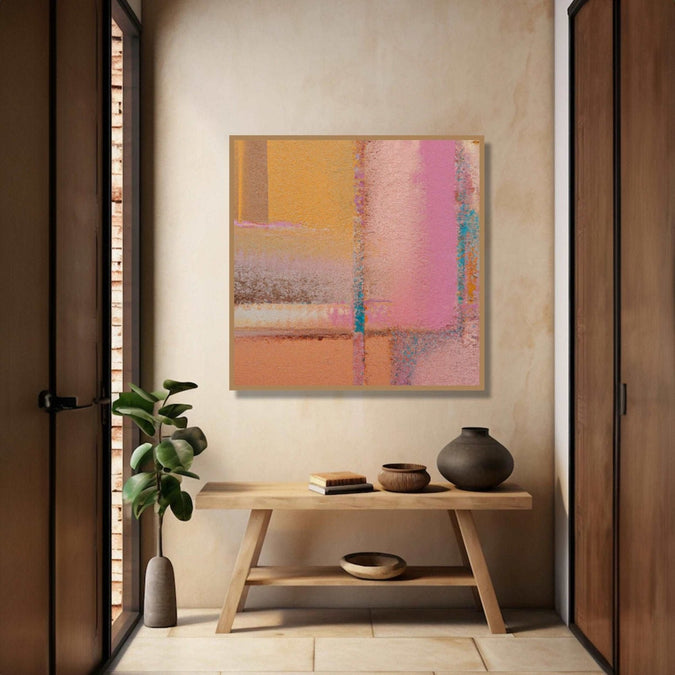 abstract painting of Pastel pink, beige straight strokes Room 4