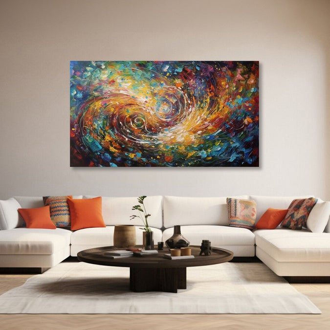 abstract painting of Subtle Colourful background with two swirls lines towards centre Room 1