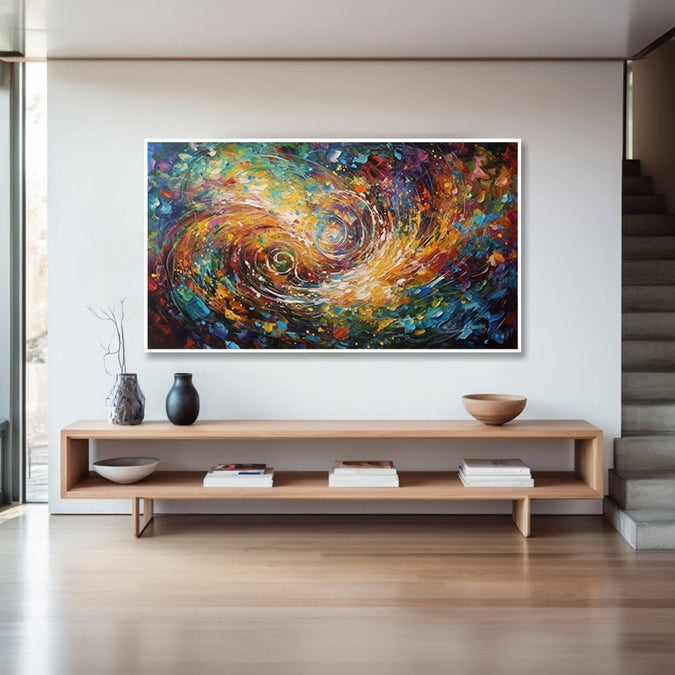 abstract painting of Subtle Colourful background with two swirls lines towards centre Room 3